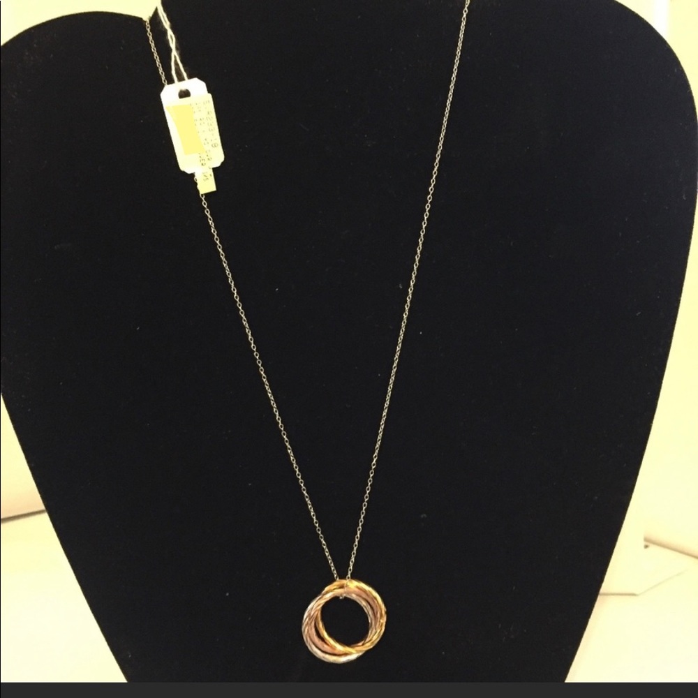 Beautiful unique Twisted Tri-color rings pendant with chain Gold/Rhodium/silver